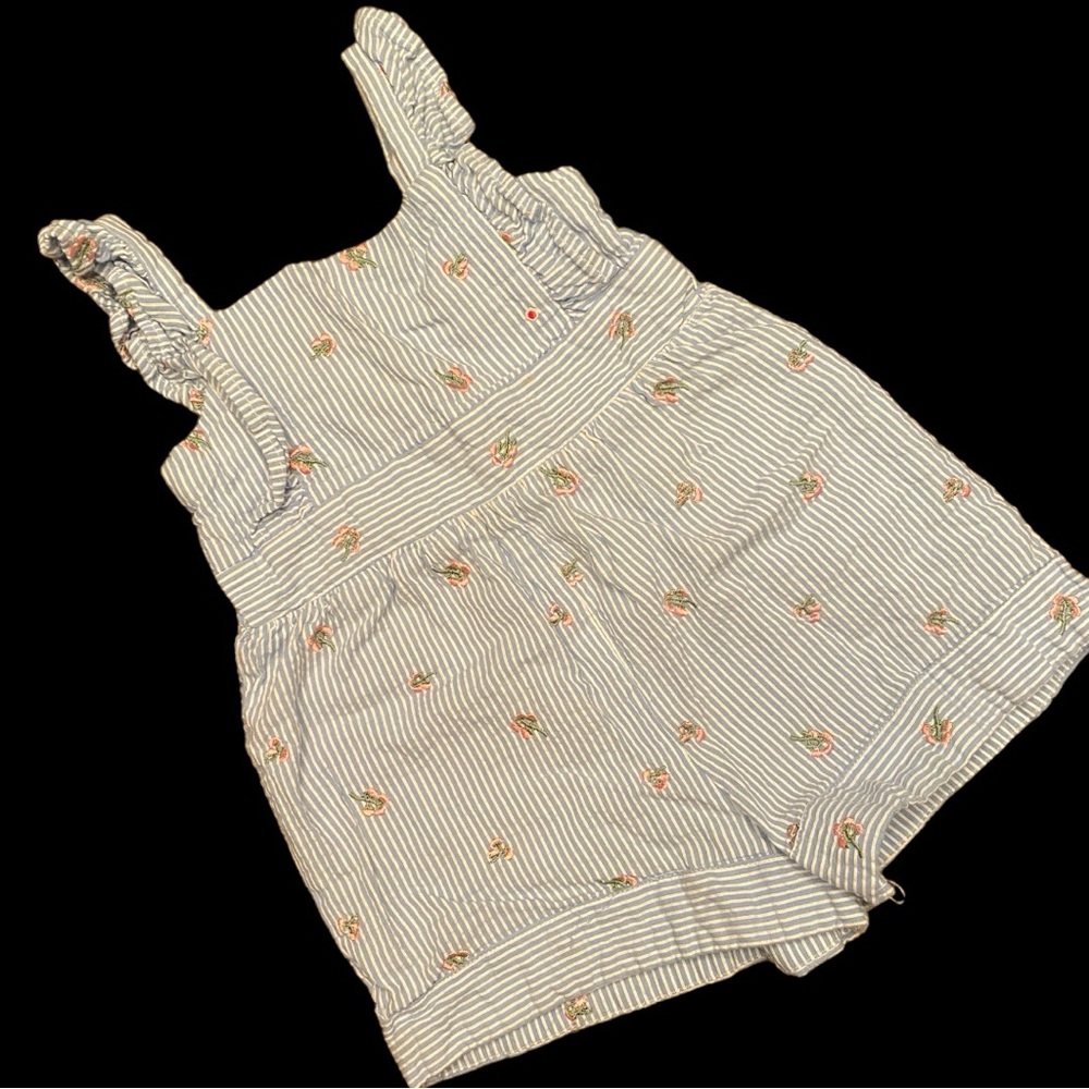 Pippa & Julie Striped Floral Embroidered Romper Baby Girl Size 12 Months EUC